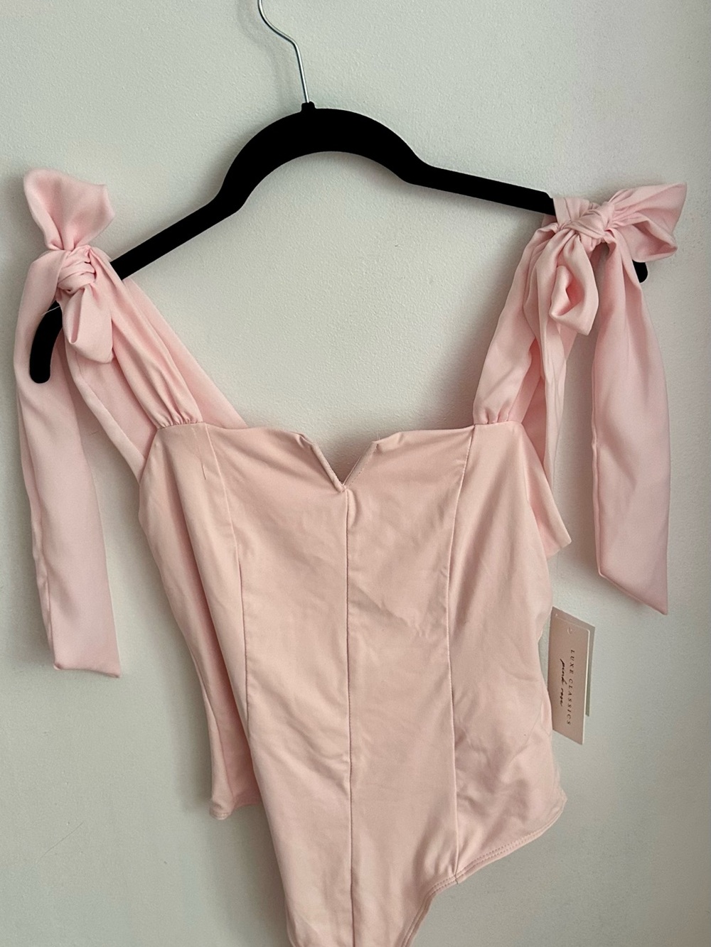 Tie-Shoulder Pink Bustier Bodysuit